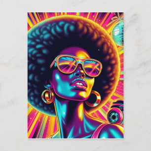 Schöne schwarze Frau Afro Disco Postkarte