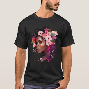 Schöne schwarze Frau Afro Königin Melanin Pink Flo T-Shirt