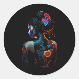 Schöne Schwarze Frau Art Melanin Blume Geisha T Runder Aufkleber