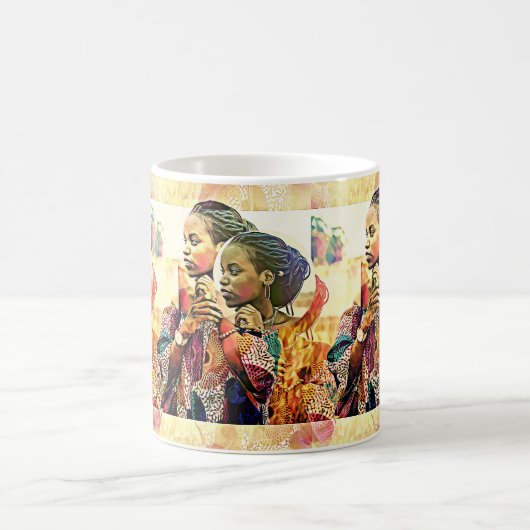 Schöne schwarze Frau digital Kaffeetasse (Mittel)