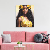 Schöne schwarze Frau in gelbem Portrait Kunst, Dic Leinwanddruck (Insitu (Wohnzimmer))