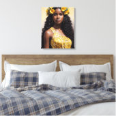 Schöne schwarze Frau in gelbem Portrait Kunst, Dic Leinwanddruck (Insitu (Schlafzimmer))