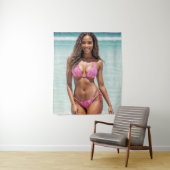 Schöne schwarze Frau in rosa Bikini Wandteppich (Beispiel)