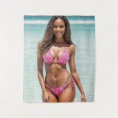 Schöne schwarze Frau in rosa Bikini Wandteppich (Vorderseite)
