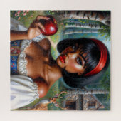 Schöne schwarze Frau mit Apfel Puzzle (Horizontal)