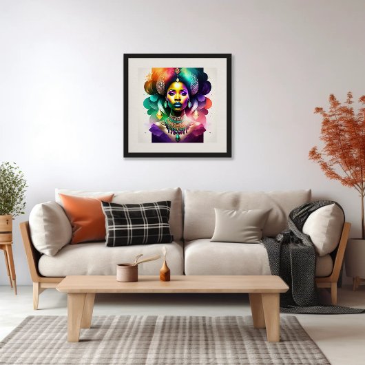Schöne schwarze Frau mit einem farbenfrohen Headpi Poster