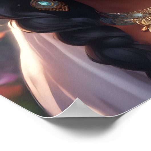 Schöne schwarze Frau mit einer Blumenkrone Poster (Ecke)