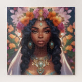 Schöne schwarze Frau mit einer Blumenkrone Puzzle (Vertikal)
