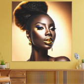 Schöne schwarze Frau mit goldenen Highlights Leinwanddruck (Insitu (Wohnzimmer))