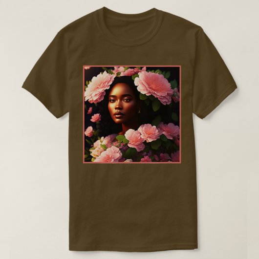 Schöne Schwarze Frau mit rosa Blume TShirt (Design vorne)