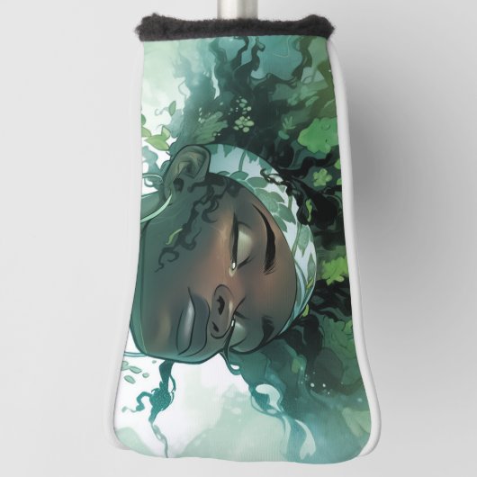 Schöne schwarze Frau schweben im Wasser mit Pflanz Golf Headcover (Rotieren 90)