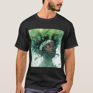 Schöne schwarze Frau schweben im Wasser mit Pflanz T-Shirt