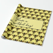 SCHÖNE SCHWARZE GOLD BUMBLEBEE BEE TEXT GELB GESCHENKPAPIER (Ungerollt)