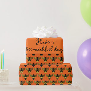 SCHÖNE SCHWARZE GOLD BUMBLEBEE BEE TEXT ORANGE GESCHENKPAPIER