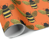 SCHÖNE SCHWARZE GOLD BUMBLEBEE BEE TEXT ORANGE GESCHENKPAPIER (Rolleneckpunkt)
