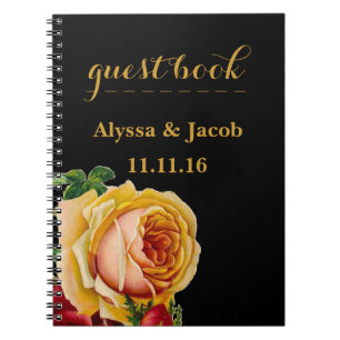 Schöne Schwarze Hochzeit mit Gold und Rote Rosen Notizblock