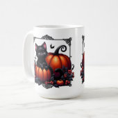 Schöne schwarze Kätzchen mit Kürbiskuiten Kaffeetasse (Vorderseite Links)