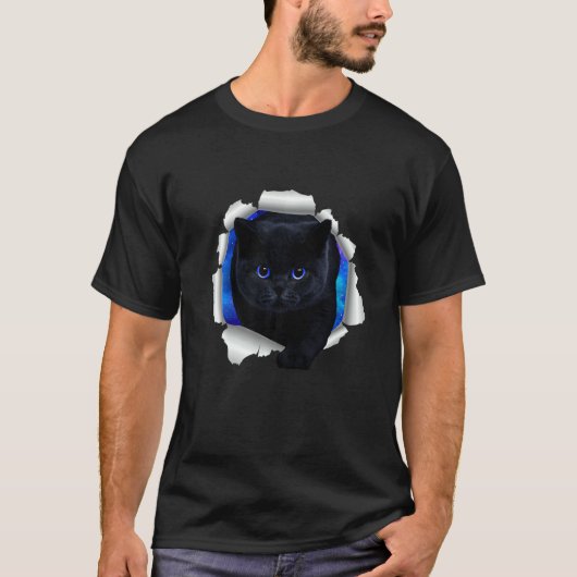 Schöne schwarze Katze blaue Augen gekrackte Wall C T-Shirt (Vorderseite)