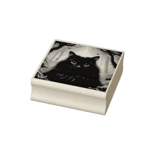 Schöne schwarze Katze mit Augen Gummistempel