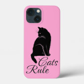 Schöne schwarze Katze mit "Cats Rule" Text Case-Mate iPhone Hülle (Rückseite)