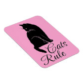 Schöne schwarze Katze mit "Cats Rule" Text Magnet (Rechte Seite)