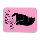Schöne schwarze Katze mit "Cats Rule" Text Magnet (Horizontal)