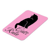 Schöne schwarze Katze mit "Cats Rule" Text Magnet (Linke Seite)
