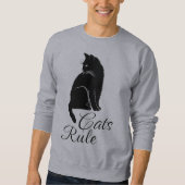 Schöne schwarze Katze mit "Cats Rule" Text Sweatshirt (Vorderseite)