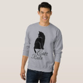 Schöne schwarze Katze mit "Cats Rule" Text Sweatshirt (Vorne ganz)