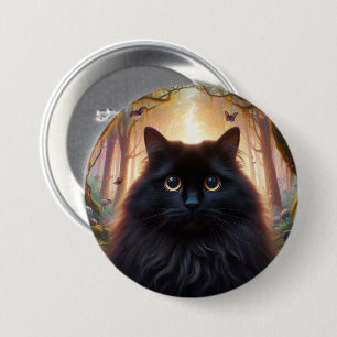 Schöne schwarze Katze mit goldenen Augen Button