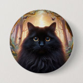 Schöne schwarze Katze mit goldenen Augen Button (Vorderseite)