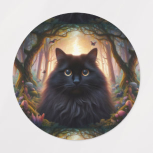 Schöne schwarze Katze mit goldenen Augen Etiketten