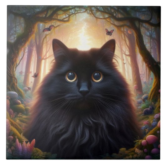 Schöne schwarze Katze mit goldenen Augen Fliese (Vorderseite)