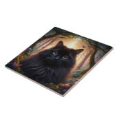 Schöne schwarze Katze mit goldenen Augen Fliese (Seite)