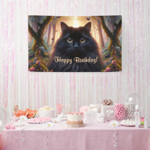 Schöne schwarze Katze mit goldenen Augen Geburtsta Banner