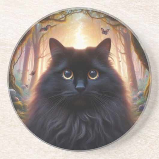 Schöne schwarze Katze mit goldenen Augen Getränkeuntersetzer (Vorne)