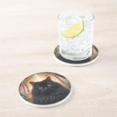 Schöne schwarze Katze mit goldenen Augen Getränkeuntersetzer (Seite)