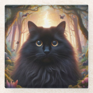 Schöne schwarze Katze mit goldenen Augen Glasuntersetzer