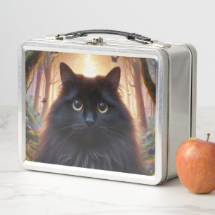 Schöne schwarze Katze mit goldenen Augen Metall Brotdose