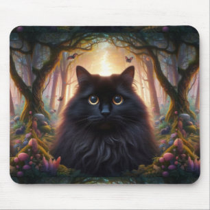 Schöne schwarze Katze mit goldenen Augen Mousepad