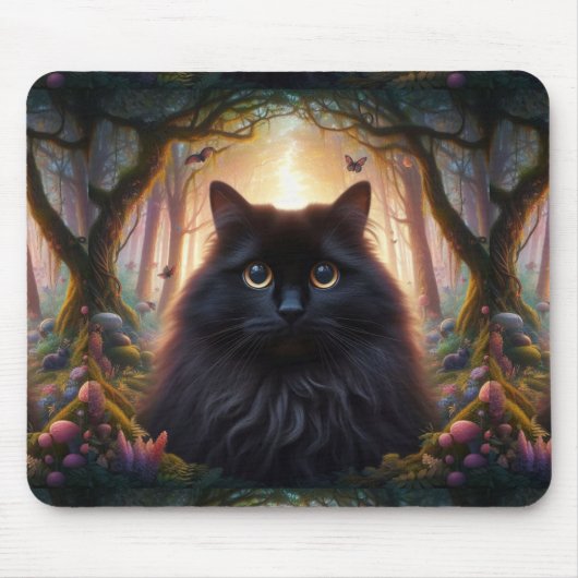 Schöne schwarze Katze mit goldenen Augen Mousepad (Vorne)
