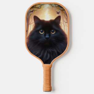 Schöne schwarze Katze mit goldenen Augen Pickleball Schläger