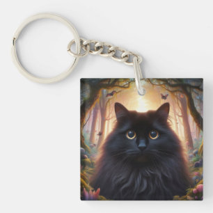 Schöne schwarze Katze mit goldenen Augen Schlüsselanhänger