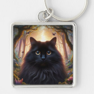 Schöne schwarze Katze mit goldenen Augen Schlüsselanhänger