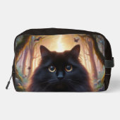 Schöne schwarze Katze mit goldenen Augen Waschbeutel (Rückseite)