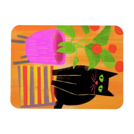 Schöne schwarze Katze mit Hauspflanzen Magnet (Horizontal)