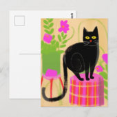 Schöne schwarze Katze mit Hauspflanzen Postkarte (Vorne/Hinten)