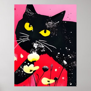 Schöne schwarze Katze Poster