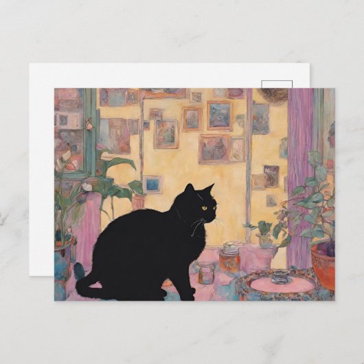 schöne schwarze Katze Postkarte (Vorne/Hinten)