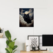 Schöne schwarze Katze sitzt in den Wolken Poster (Heimbüro)